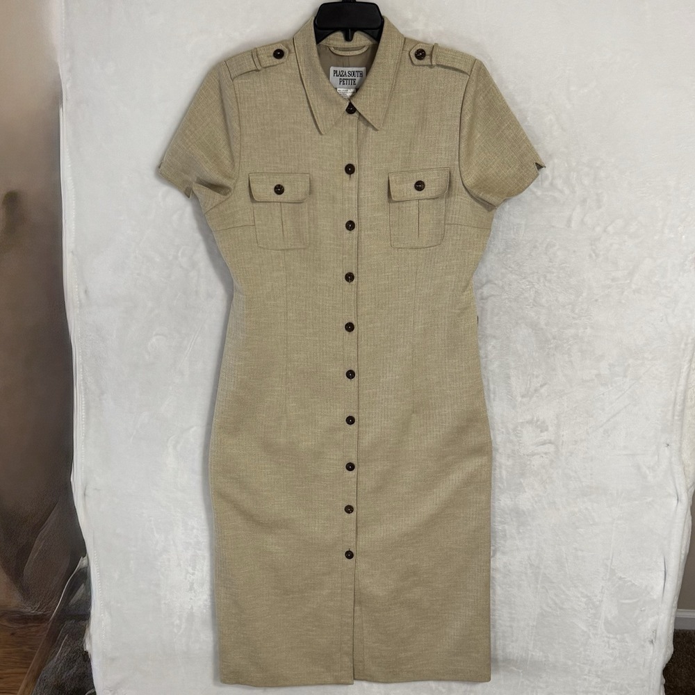 Vintage Maxi‎ Jacket Shirt Dress Size 14 P Herringbone Belted Safari Western 90s - Picture 15 of 16